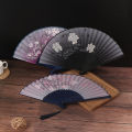 Chinese Silk Cloth Folding Fan Bamboo Antiquity Folding Fan Painting Hand Fan Lonni. 