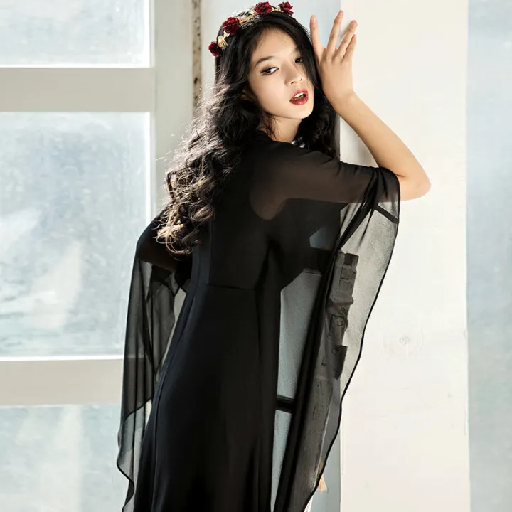 Chiffon%20Dress%202023%20Spring%20and%20Summer%20Half%20Sleeve%20Retro%20High%20Waist%20Pure%20Color%20Slim%20Fit%20Slimming%20V%20Lingxian%20Elegant%20Female%20Dress%20-%20Image%204