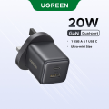 UGREEN 20W GaN Fast Wall Charger 1 USB C 1 USB A Port Charger with QC Portable for iPhone 17 16 15 Pro Max iPhone 16 15 Plus iPad Pro Samsung S25 Ultra S24 Huawei Mate 60 Xiaomi 14. 