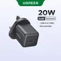 UGREEN 20W GaN Fast Wall Charger 1 USB C 1 USB A Port Charger with QC Portable for iPhone 17 16 15 Pro Max iPhone 16 15 Plus iPad Pro Samsung S25 Ultra S24 Huawei Mate 60 Xiaomi 14. 