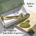 Jade Roller and Gua Sha - Spa Grade Face Roller Massager and Gua Sha Massage Tool Set. 100% Authentic Jade Stone. Reduces Puffiness, Wrinkles and Reveals Your Natural Glow. 