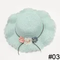 Kids Girls Large Wide Flower Straw Woven Sun Protection Beach Hat Colorful Sunscreen Ball Summer Floppy Bucket Cap Portable Handbag. 