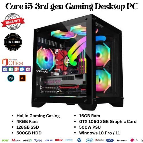 Core I5 3rd Generation Gaming Desktop PC | GTX 1060 3GB VGA 16GB Ram 128GB SSD 500GB HDD 500W PSU Haijin Gaming Casing 4Cooling Fans