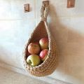 Jute Potato and Onion Storage Basket for Pantry Boho Kitchen Decor Bohemian Hanging Fruit Baskets for Kitchen. 