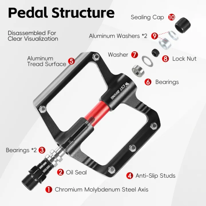 WEST%20BIKING%203%20Bearing%20Bike%20Pedals%20Aluminum%20Alloy%20Anti-Slip%20MTB%20Road%20Bicycle%20Flat%20Pedals%20Hollow%20Lightweight%20Mountain%20Bike%20Parts%20-%20Image%206