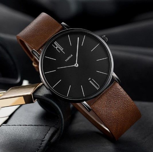 New Luxury Fashionable Design Leather Band Quartz Analog Wrist Watch For Men Gents Boys - Black Brown White TecZone LK