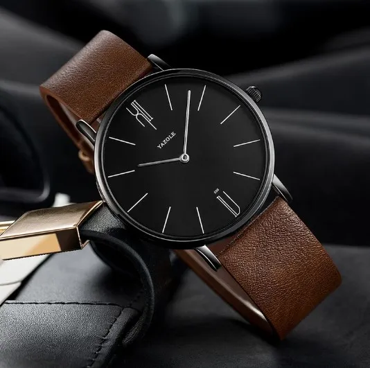 New Luxury Fashionable Design Leather Band Quartz Analog Wrist Watch For Men Gents Boys High-Five LK