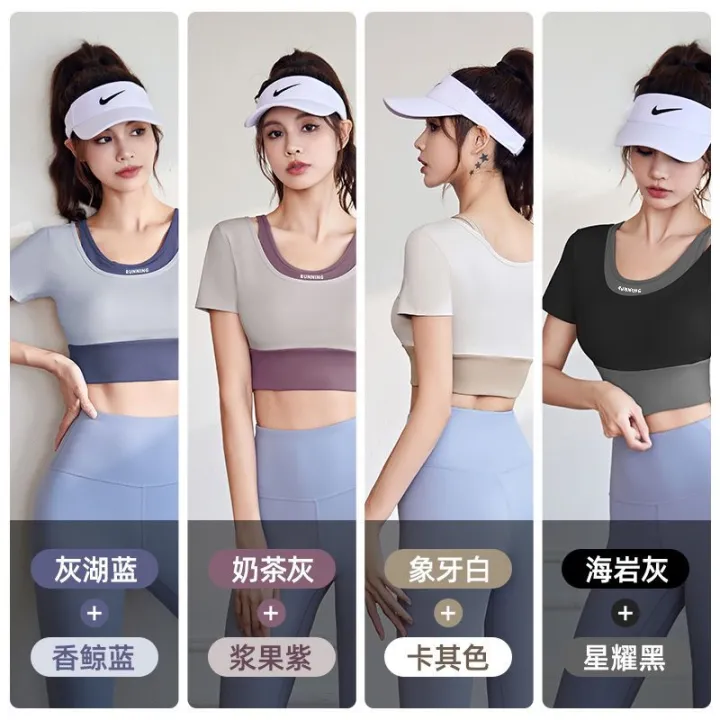 Spring%20and%20Summer%20Yoga%20Clothes%20Sports%20Suit%20Women's%20Casual%20Running%20Quick%20Drying%20Clothes%20Gym%20Clothes%20with%20Chest%20Pad%20Short%20Sleeve%20Suit%20-%20Image%204