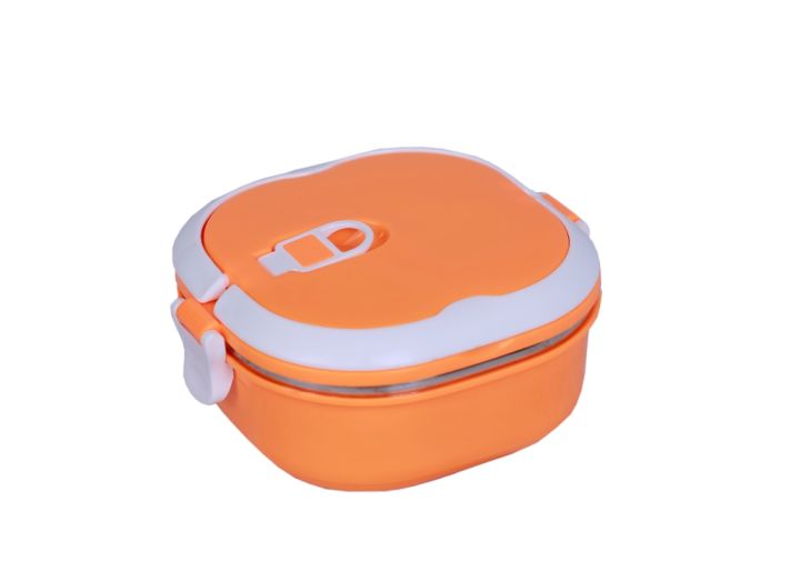 Stainless Steel Square Lunch Box with handle 0.9L - Orange