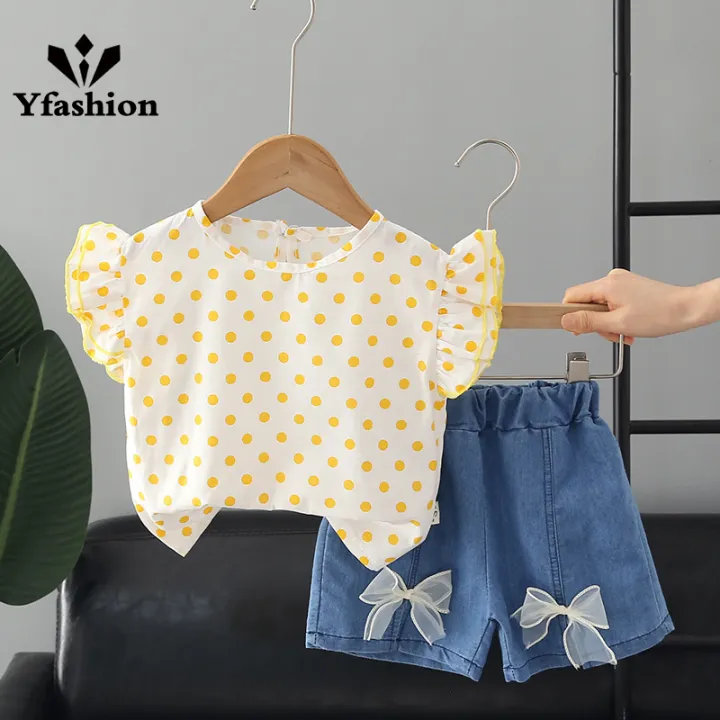 Yfashion%202pcs%20Summer%20Cotton%20Tops%20Suit%20For%20Girls%20Cotton%20Sweet%20Flying%20Sleeves%20Shirt%20Denim%20Shorts%20Set%20For%20Kids%20Aged%200-4%20-%20Image%209