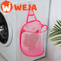 【WEJA】Wall Mounted Foldable Large Capacity Dirty Clothes Basket Laundry Hamper Cloth Nets Storage Organizer Bucket with Lanyard. 