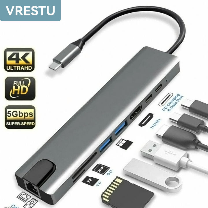 Usb Type-C Hub Docking Station Stand Hub Usbc To 4k Hdmi-Compatible Rj45 100m Usb 3.0 For Steam Deck Dock Macbook Google