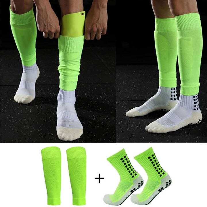 2 Pairs Grip Set Soccer Socks and Knee Pads Men Calf Sleeves Adult