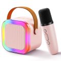 Mini Portable Karaoke Speaker with Wireless Microphone LED Light Karaoke Player K12. 