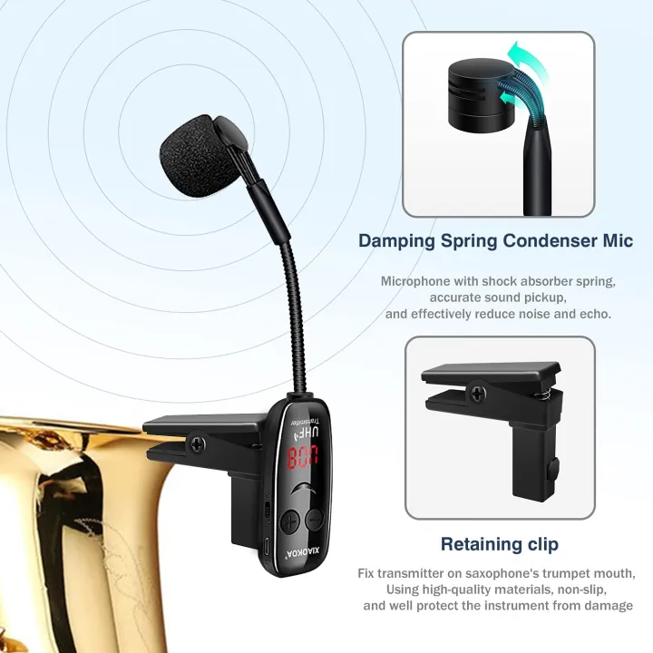 XIAOKOA%20UHF%20Wireless%20Instruments%20Microphone,Saxophone%20Microphone,Wireless%20Receiver%20and%20Transmitter,160ft%20Range,Plug%20and%20Play,Great%20for%20Trumpets,%20Clarinet,%20Cello%20-%20Image%205