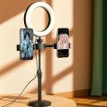Desktop Ring Light for Selfie and Phone, 3 Colors Dimmable LED Light for Live Makeup Desktop Mobile Phone Tabletop Stand with Selfie Ring Light, 3 Light Modes, 3 Mobile Clips, 360° Rotating Clips,. 