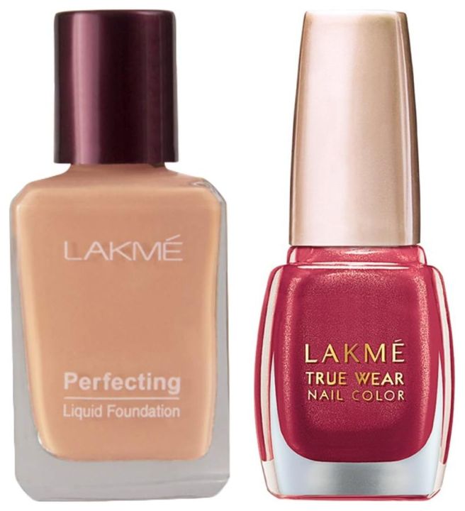 Lakmé Perfecting Liquid Foundation, Marble, Waterproof Full Coverage Long Lasting - Light Oil Free Face Makeup With Vitamin E, Dewy Finish Glow, 27 Ml & Lakmã© True Wear Nail Color, Shade 506, 9 Ml SAB