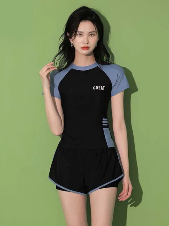 Fashion%20Women's%20Swimming%20Suit%20Ladies%20Patchwork%20Short%20Sleeve%20Swimwear%202023%20Sports%20Pool%20Beachwear%20Two%20Piece%20Swimsuit%20With%20Shorts%20-%20Image%207