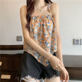 Yfashion Women Cotton Halter Neck Tank Tops Fashion Sweet Floral Printing Sleeveless Tops Elegant Loose Irregular Vest. 