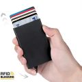 Slim Aluminum Wallet With Elasticity Back Pouch ID Credit Card Holder Mini RFID Wallet Automatic Pop up Bank Card Case. 