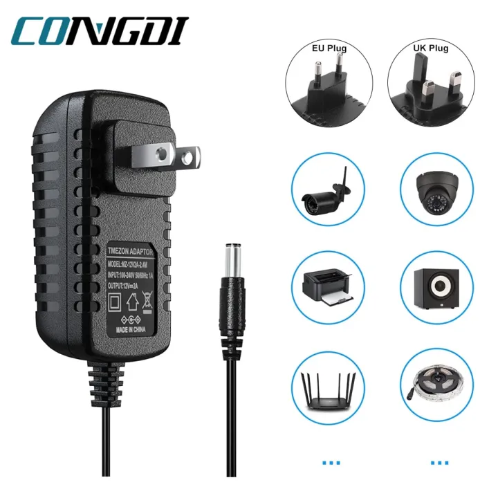 12 Volt 2A Power Adapter Supply AC to DC 2.1mm X 5.5mm Plug for LED Strip Lights CCTV Security Camera Router EU/US/UK/AU Plug