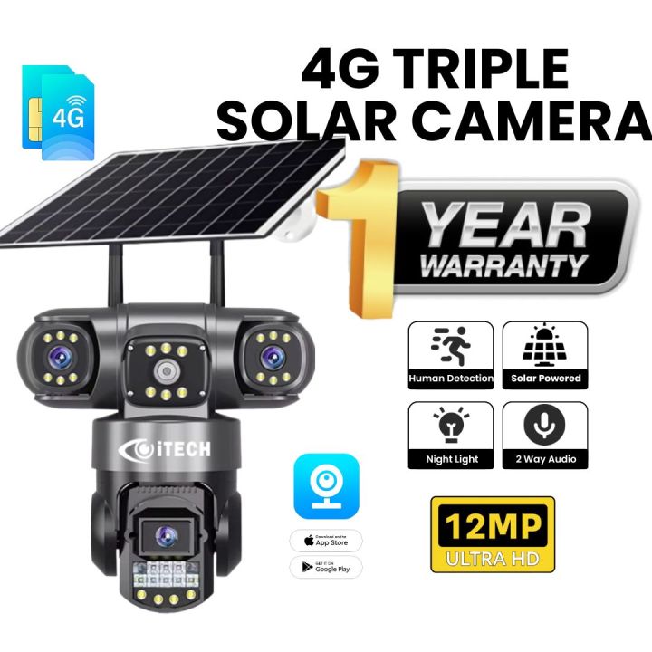 ITECH 4G SOLAR Camera  V380 Pro Triples-Lens 4G Solar With Solar Panel Network Camera CCTV Camera 4TS
