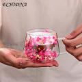 Flower Decorated Coffee Cup Beautiful 200ml Clear Glass Mug with Insulated Double Wall Handle Aesthetic Dehydrated Flower Design Perfect for Coffee Tea Heat Preserving Tumbler Ideal for Transparent. 