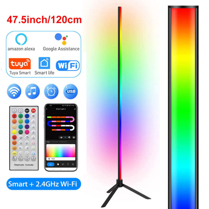 120cm Tuya Bluetooth Corner Floor Lamp Tripod Standing RGB LED Mood Light Dimmable Bedroom Bedside Luxury Living Room Home Decor Ruiqir Super Store