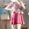 Super Fairy Pure ins Japanese Style Short Sleeve Hot Spring Bathing Suit Style Girl High Waist Conservative Student Split Skirt Style 2024. 