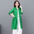 Thin Jacket for Summer Women's Mid-Length Shirt Stylish Loose plus Size Solid Color Trench Coat Cardigan Fashionable Outer Wear Top. 