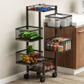 5 Layer Fruit Vegetable Storage Basket, Multi-Layer Square Rotating Kitchen Storage Shelf, Rotatable Kitchen Storage Rack Trolley with Wheels. 