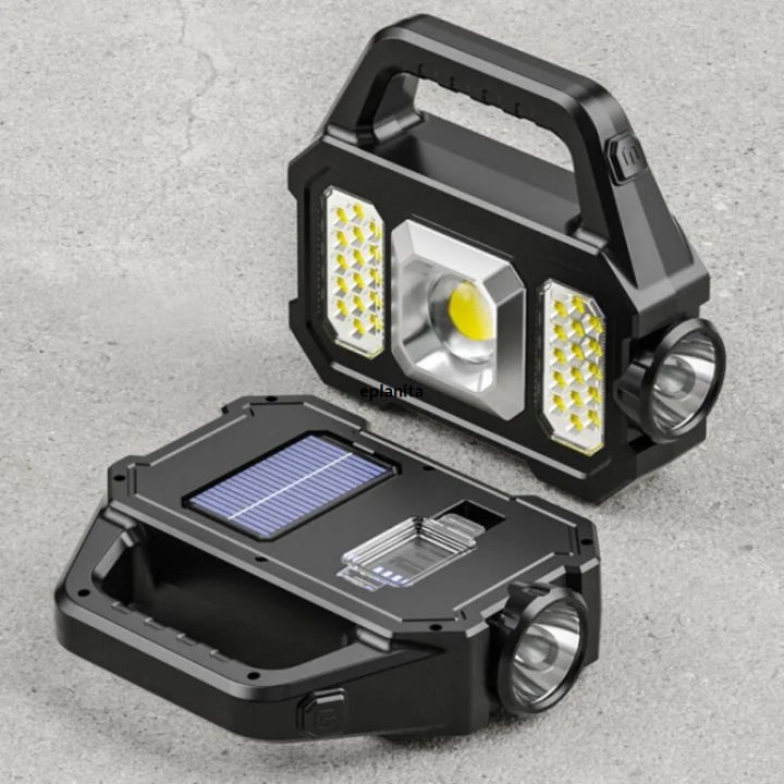 torch light Multifunctional searchlight outdoor waterproof solar powered charging bank strong light flashlight Cob hand in hand with lanternParty Packs Sets