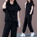 2023New Large Size Suit Summer Korean Style Fat Sister Women's Clothing Casual Sports Loose Slimming Short Sleeve Two-Piece Suit. 