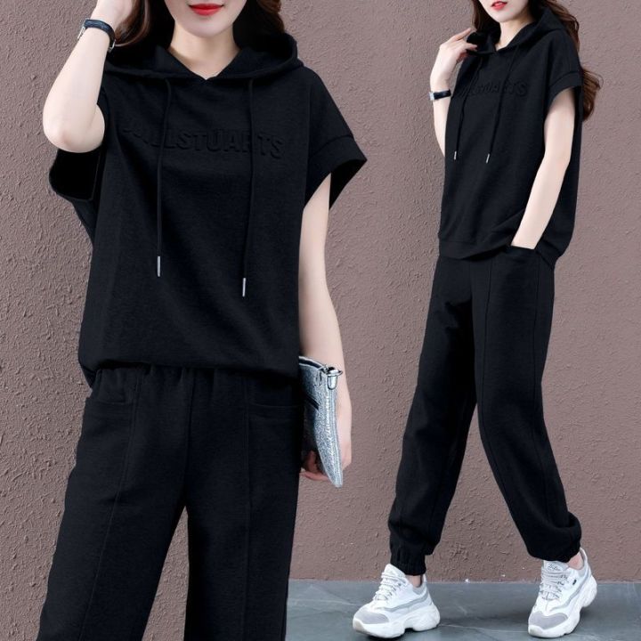 2023New%20Large%20Size%20Suit%20Summer%20Korean%20Style%20Fat%20Sister%20Women's%20Clothing%20Casual%20Sports%20Loose%20Slimming%20Short%20Sleeve%20Two-Piece%20Suit%20-%20Image%202