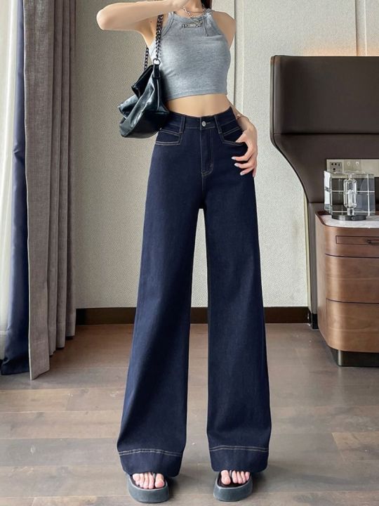 Denim Dark Blue Wide Leg Jeans Women's Summer Thin Drooping