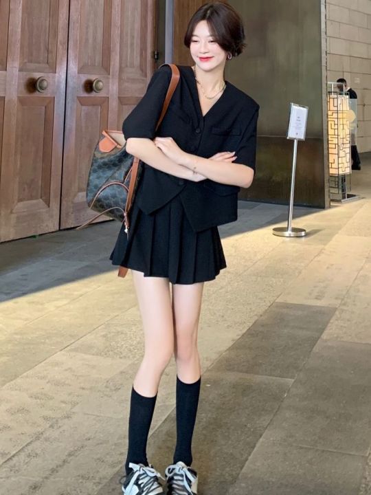 2023New%20Small%20Business%20Suit%20Korean%20Style%20Niche%20Summer%20Fashion%20Set%20Loose%20All-Match%20High%20Waist%20Skirt%20Two-Piece%20Set%20for%20Women%20-%20Image%204