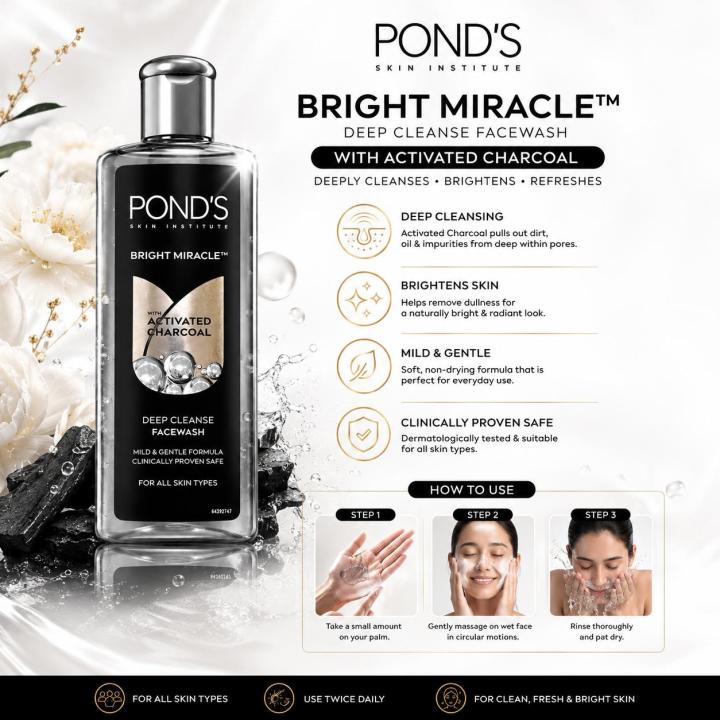 POND’S Bright Miracle Deep Cleanse Face Wash with Activated Charcoal ...