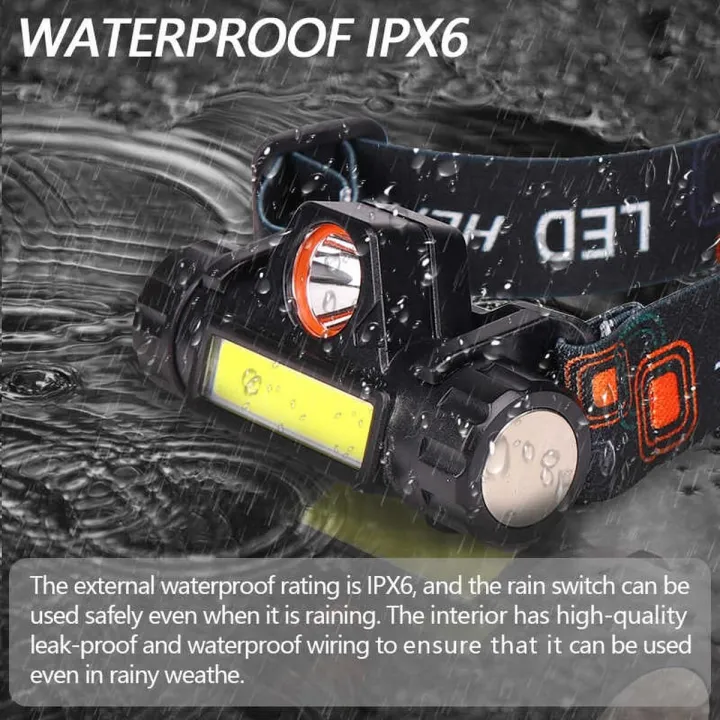 New USB Rechargeable Headlight Powerful XPE+COB Headlamp Head Torch IPX6 Waterproof Head Light with 1200mAn Built-in Battery