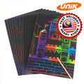 [UNIK] 10 pcs Rainbow Scratch Colourful Stencil Art Craft Engraving Paper + Bamboo Pen / Teknik Gurisan / 彩虹刮画纸. 