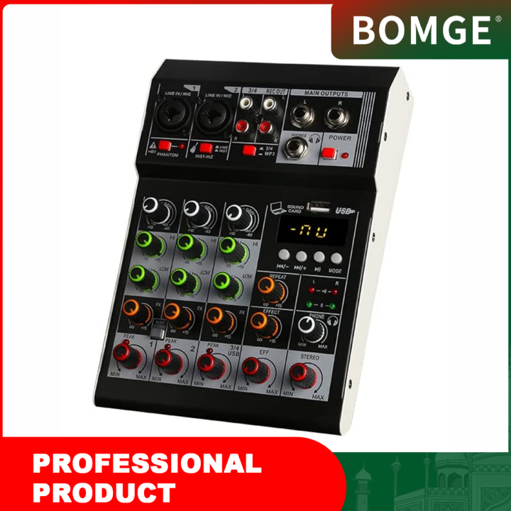 Audio Mixer 4 Channel Mini Audio Mixer DJ controller Mini Family KTV karaoke mixer USB/BT Effects Interface Mixer