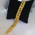Gold  Machine Cut Design Big Cuban Albert Bracelet Long Lesting Guaranteed Plated Long Gold Plated Luxury Stainless Steel Bangle Bracelets Jewelry Lightweight Link Lara warranty sunny Style Men Fashion Party FREE GIFT BOX RG-C. 