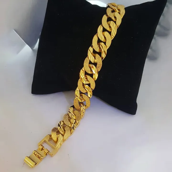 Gold  Machine Cut Design Big Cuban Albert Bracelet Long Lesting Guaranteed Plated Long Gold Plated Luxury Stainless Steel Bangle Bracelets Jewelry Lightweight Link Lara warranty sunny Style Men Fashion Party FREE GIFT BOX RG-C