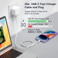 Fast Charging 20w USB C Power adapter & USB C to Lightning Cable For iPhone 16 15 14 13 12 11 Pro Max Xs Max XR 8 6 7 Plus Charger. 