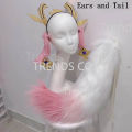 Yae Miko Plush Tail Ear Wig Pink Fox Handmade Cosplay Props Pink Fox Ears Tail Wig. 