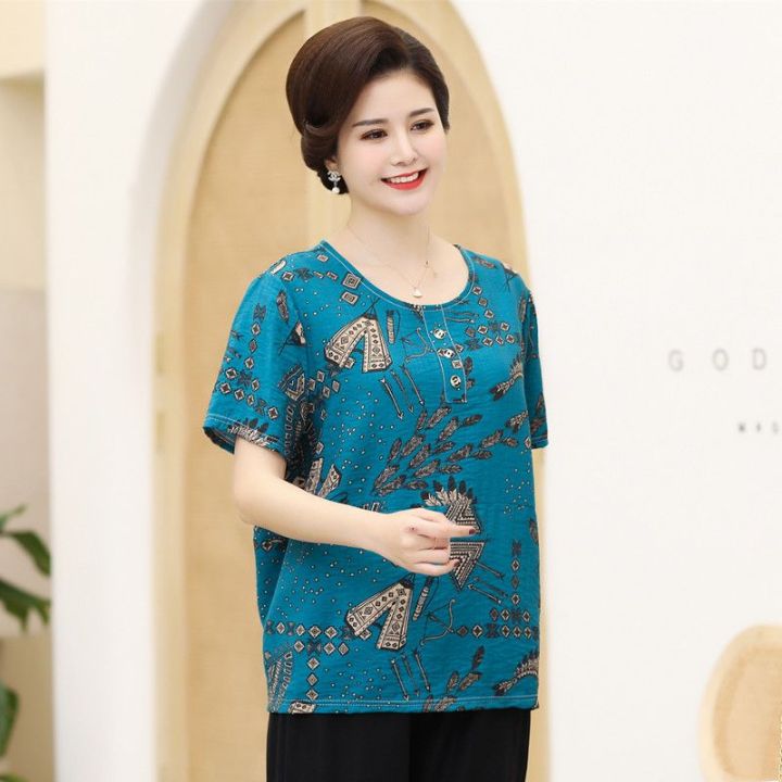 200%20Plus-Sized%20plus%20Size%20Women's%20Clothing%20Mom%20Summer%20Clothes%20Short%20Sleeve%20Fat%20Mom%20Short%20Sleeve%20T%20Shirt%20for%20Middle-Aged%20and%20Elderly%20People%20Loose%20Top%20-%20Image%209