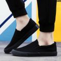 Summer Breathable Men's Canvas Shoes plus Size Loafers Shoes 『 Work Shoes Slip-on Men's Pure Black Cloth Shoes All Black 、. 