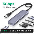UGREEN USB Hub 3.0, Ultra Slim 4 Port USB 3 Hub with 5Gbps Data Transfer, 5V/2.4A Power Supply Port, Multiple USB Port Extension Hub for Laptop, PC, MacBook, iMac, Xbox, PS4/PS5, Hard Drive. 
