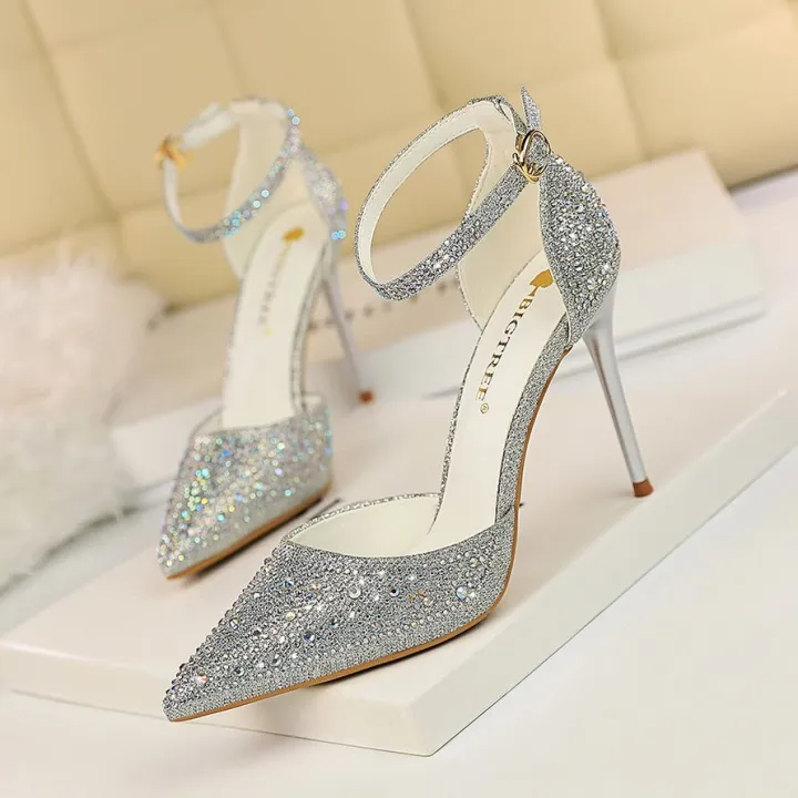 2023New%20Korean%20Style%20Rhinestone%20Pointed%20Toe%20Bridal%20Wedding%20Shoes%20Silver%20Girl%20High%20Heel%20Sandals%20All-Matching%20Ankle-Strap%20Buckle%20Shoes%20-%20Image%206