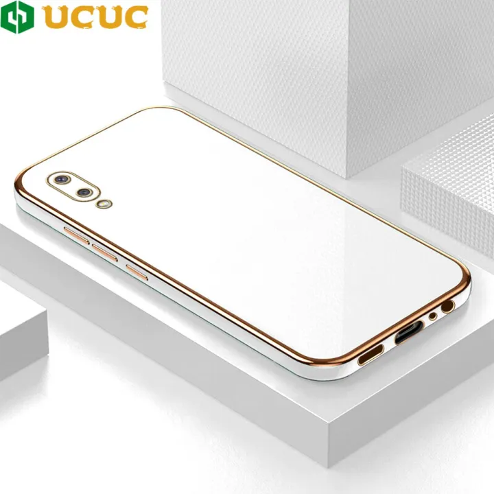 UCUC for Samsung Galaxy A02 M02 Back Cover + Free Lanyard Colour Luxury 6D Plating Case Side Pattern Soft Silicone Square Phone Cases