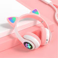 Flashing LED Cute Cat Ears Headphones Bluetooth Wireless Headset with Mic TF FM Kid Girl Stereo Music Earbud Kitten Earphon Gift. 
